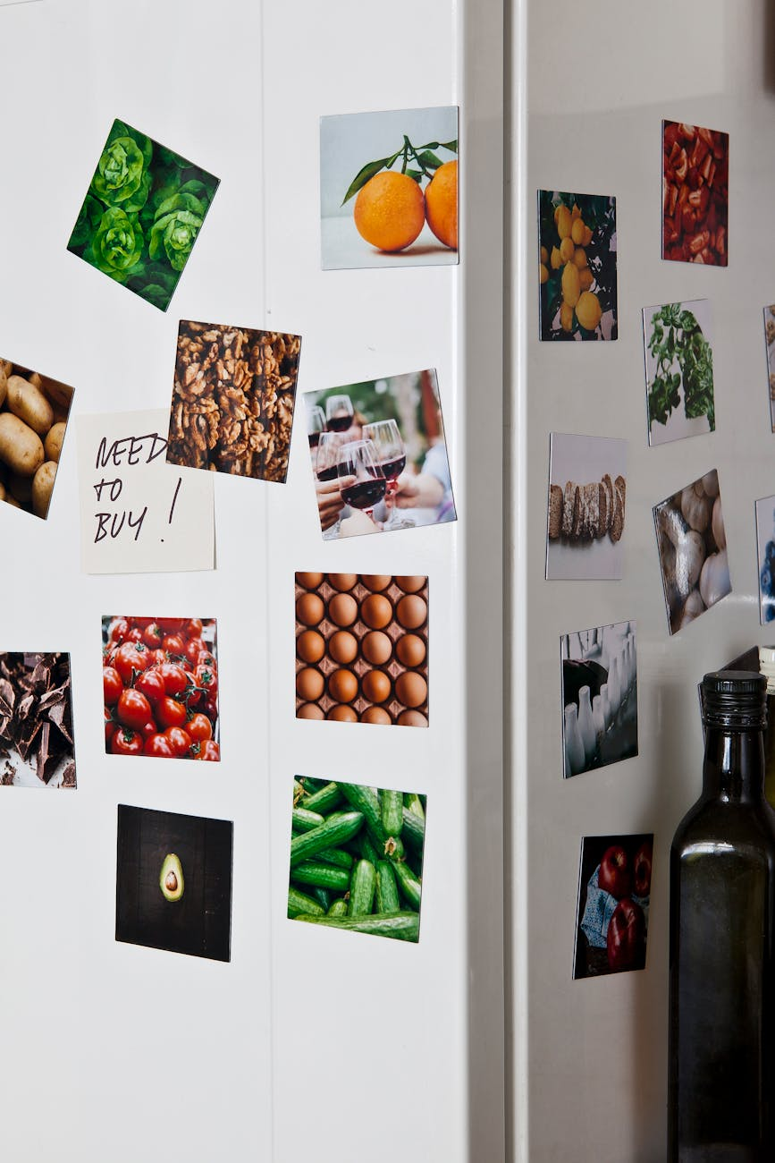 Whole food vitamin sources including eggs, yogurt, leafy greens, sweet potato, and sardines next to a multivitamin bottle on a kitchen counter