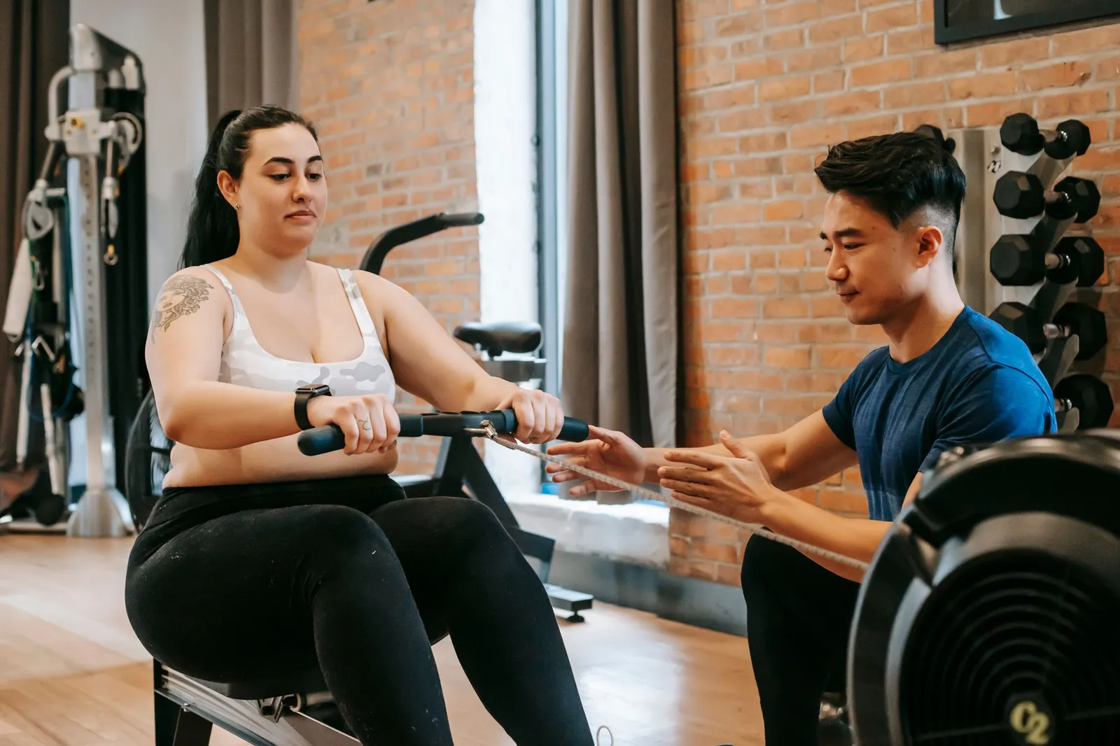 Indoor rowing machine in a gym